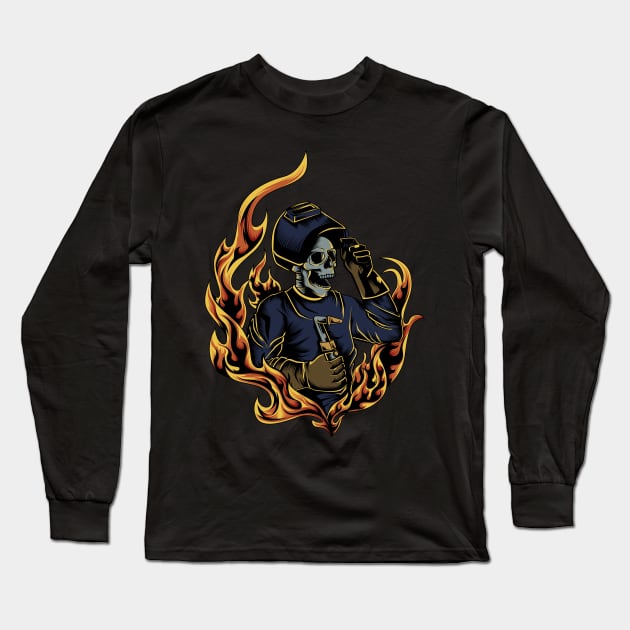 Welder Skull 2 Long Sleeve T-Shirt by damnoverload
